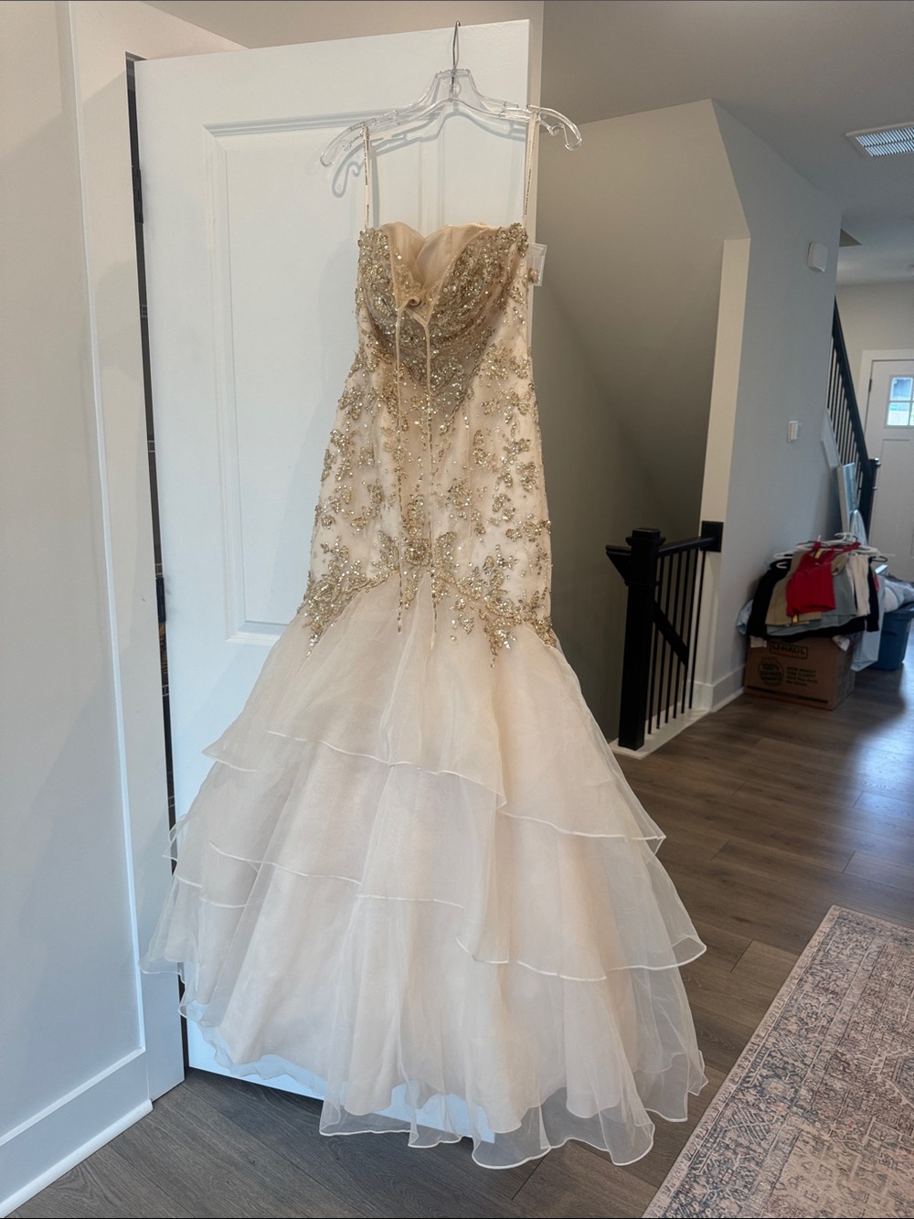Beaded Strapless Champagne Mermaid Gown